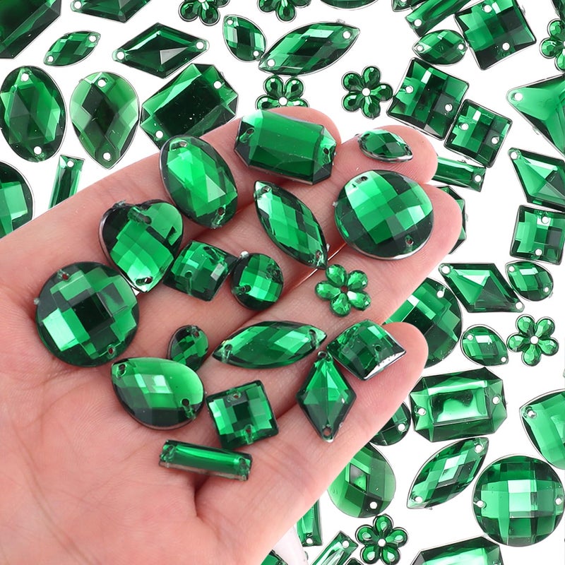 OEMOO 500 Pieces Sewing Gems Acrylic Sewing Crystal Mixed Shapes Sew On Rhinestones with Sewing Holes for Clothes DIY Crafts Costume Garment Shoes Decoration (Green) - Image 5